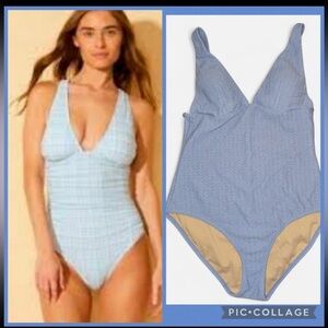 Shade & Shore Blue and Tan Swimwear